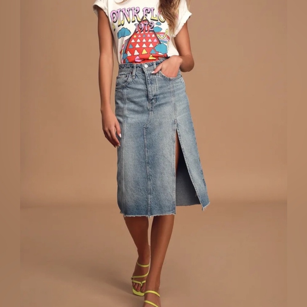 We the Free Free People Mambo Light Wash Denim Midi Skirt NWOT